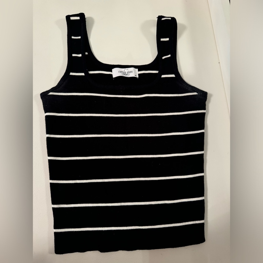 Carly Jean Los Angeles Black and White Striped Tank Top